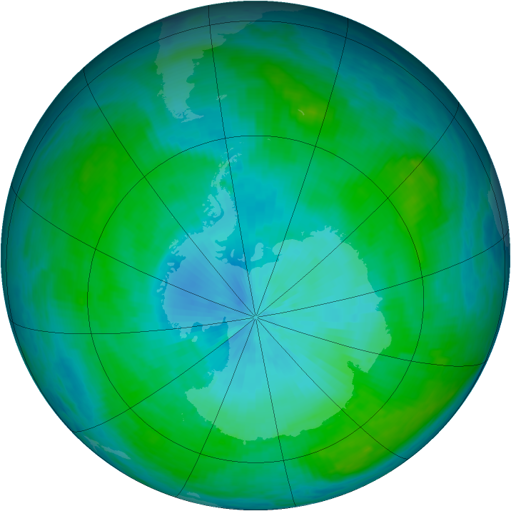 Antarctic ozone map for 10 February 1985